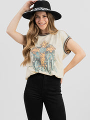 Delila Women Mineral Wash “Cross” Graphic Short Sleeve DL-T067（Prepack 7 Pcs）