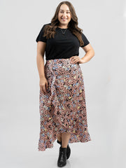American Bling Women Leopard Print Satin Frill Midi Skirt AB-SK1025（Prepack 6 Pcs）
