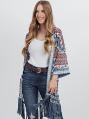 Delila Women Tassel “Aztec” Graphic ¾ Sleeve Kimono DL-P001