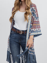Delila Women Tassel “Aztec” Graphic ¾ Sleeve Kimono DL-P001