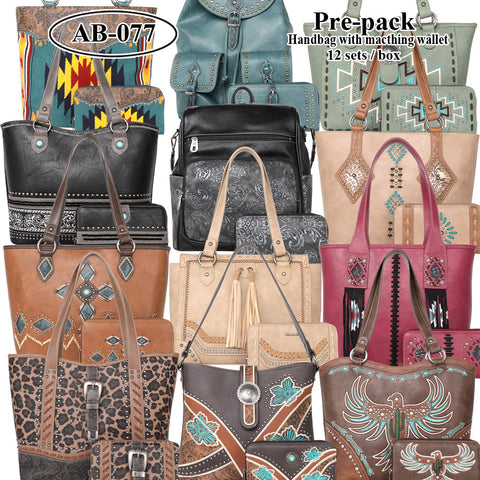 AB-077W American Bling Handbag/Backpack & Wallet Set Pre-pack (12Set/Case)