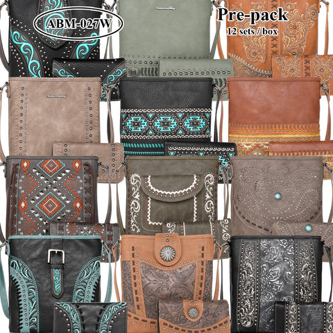 ABM 027W American Bling Crossbody Wallet Set Pre pack 12Set
