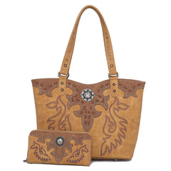 ABZ-G041W American Bling Embroidered Collections Concealed Carry Tote with Zippered-Around Long Wallet