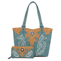 ABZ-G041W American Bling Embroidered Collections Concealed Carry Tote with Zippered-Around Long Wallet