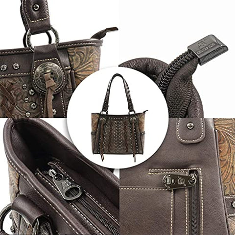 ABZ-G017 American Bling Floral Embossed Tote and Wallet Set-Coffee