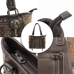 ABZ-G017 American Bling Floral Embossed Tote and Wallet Set-Coffee