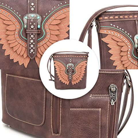 ABZ-G030W American Bling Wing Buckle Crossbody and Wallet Set-Coffee