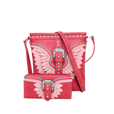 ABZ-G030W American Bling Wing Buckle Crossbody and Wallet Set-Red