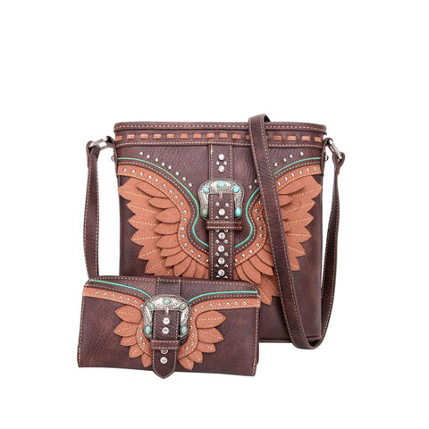 ABZ-G030W American Bling Wing Buckle Crossbody and Wallet Set-Coffee
