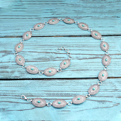 BLT220630-03  Western Oval Stone Concho Chain Belt