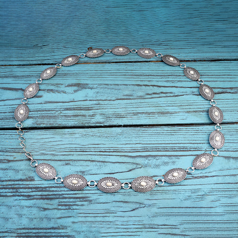 BLT220630-03  Western Oval Stone Concho Chain Belt