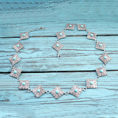 BLT220630-05   Western Diamond Coral/Turquoise Stone Chain Concho Belt