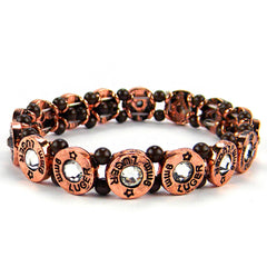 BR150108-04COP  8mm Luger Bullet with Crystal Stretch Bracelet