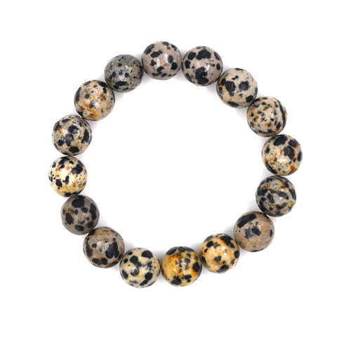 BR190120-09 LGT-GRY/BLK  Light grey with black spots fasitated real stone bracelet