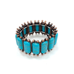 BR220430-01STQ Native American Turquoise Rectangle Stone Stretch Bracelet
