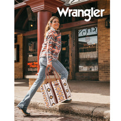 WG2202-8119 Wrangler Southwestern Pattern Dual Sided Print Canvas Wide Tote Coffee