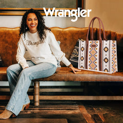 WG2202-8119 Wrangler Southwestern Pattern Dual Sided Print Canvas Wide Tote Coffee