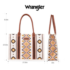 WG2202-8119 Wrangler Southwestern Pattern Dual Sided Print Canvas Wide Tote Coffee