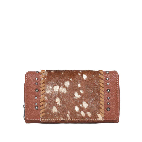 TR135-W010 Trinity Ranch Hair-On Studded Collection Secretary Style Wallet