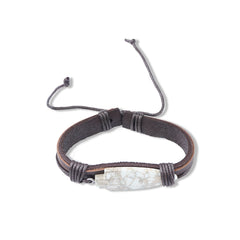 BR220525-04 Natural Stone With Leather Cord Bracelet