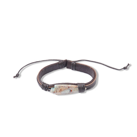 BR220525-05 Natural Stone With Leather Cord Bracelet