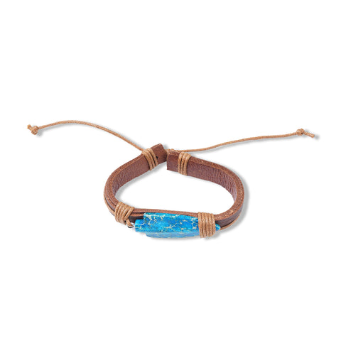 BR220525-07 Natural Stone With Leather Cord Bracelet