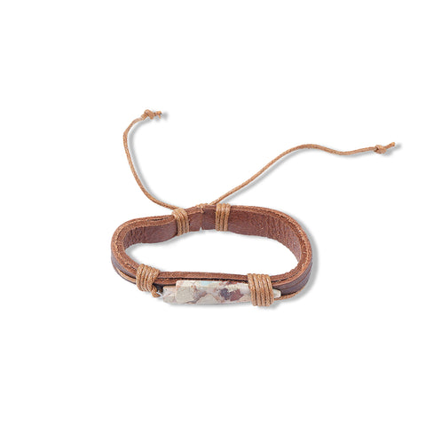 BR220525-08 Natural Stone With Leather Cord Bracelet