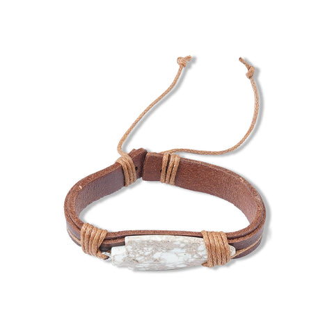 BR220525-09 Natural Stone With Leather Cord Bracelet