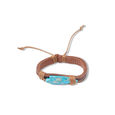 BR220525-10 Natural Stone With Leather Cord Bracelet