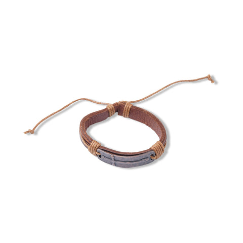 BR220525-22 Bronze Plate Cross Pattern With Leather Cord Bracelet