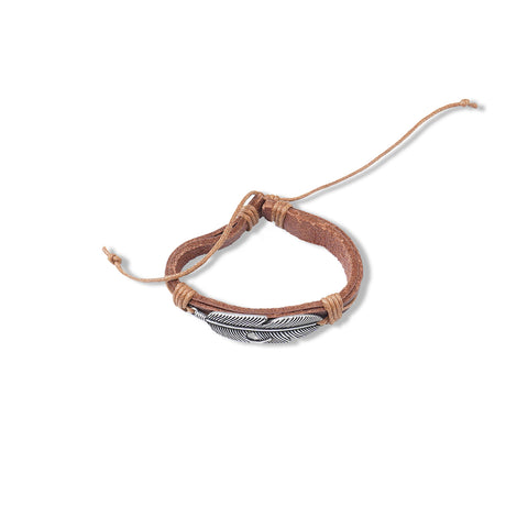 BR220525-24 Silver Leaf Shape Concho With Leather Cord Bracelet