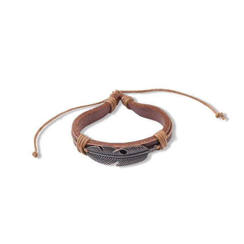 BR220525-26 Bronze Leaf Shape Concho With Leather Cord Bracelet