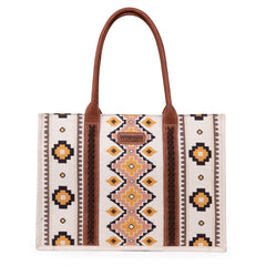 WG2202-8119 Wrangler Southwestern Pattern Dual Sided Print Canvas Wide Tote Coffee