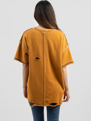 Delila Women Mineral Wash Abrasion "INDIAN QUEEN" Graphic Short Sleeve Shirt DL-T073（Prepack 4 Pcs）
