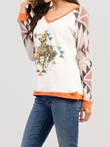 Delila Women Mineral Wash “Rodeo Horse” Graphic Long Sleeve Shirt DL-T080