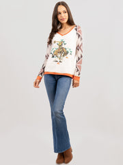 Delila Women Mineral Wash “Rodeo Horse” Graphic Long Sleeve Shirt DL-T080