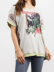 Delila Women Mineral Wash “ARMADILLO HHLS” Graphic Short Sleeve Tee DL-T087(Prepack 7 Pcs)