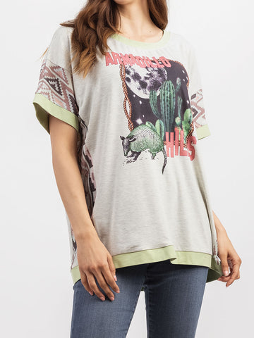 Delila Women Mineral Wash “ARMADILLO HHLS” Graphic Short Sleeve Tee DL-T087
