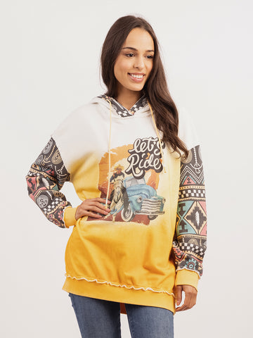 Delila Women Mineral Wash 'Let't Ride' Graphic Hoodie DL-H002