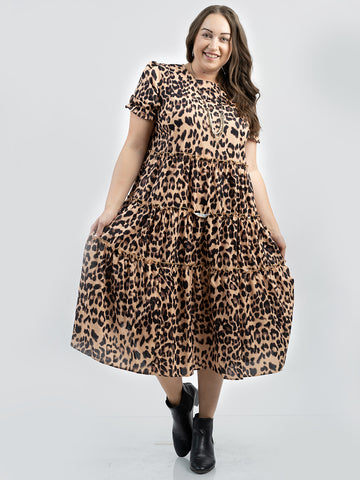 American Bling Women Leopard Print Layered Dress AB-D1021（Prepack 6 Pcs）