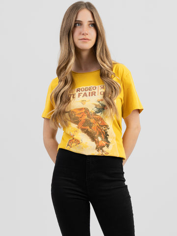 American Bling Women Mineral Wash ''Rodeo State Fair'' Graphic Short Sleeve Tee AB-T4011 （Prepack 7 Pcs）