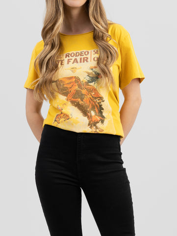 American Bling Women Mineral Wash ''Rodeo State Fair'' Graphic Short Sleeve Tee AB-T4011 （Prepack 7 Pcs）