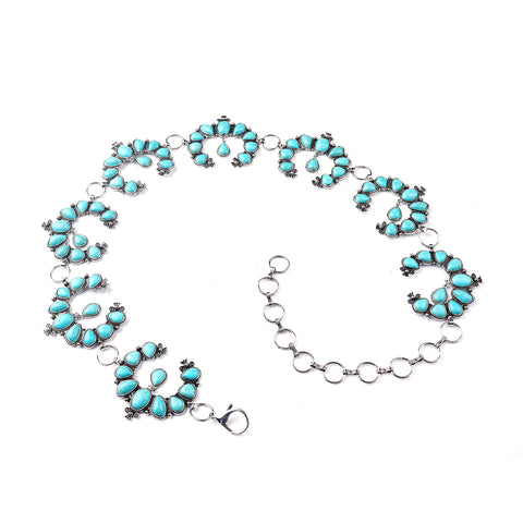 BLT220120-03   Western Stone Squash Blossom Concho Link Chain Belt