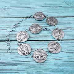 BLT220120-05   Western Antique Large Buffalo Coin Chain Belt