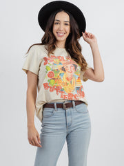 American Bling Women Mineral Wash ''Saddle Up Buttercup'' Portrait Graphic Short Sleeve Tee AB-T4008 （Prepack 7 Pcs）