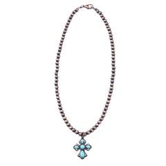 NKY210310-03 Western Copper Beads with Turquoise Cross Pendant Necklace