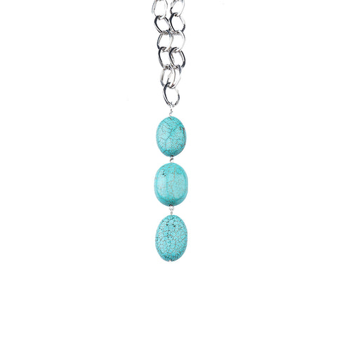 NKS220922-03 Silver Chain With Turquoise Bead Knotted Necklace