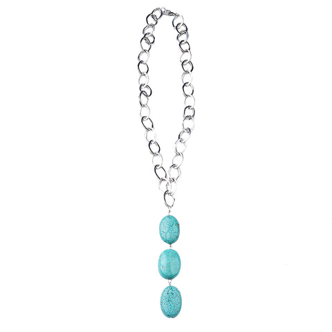 NKS220922-03 Silver Chain With Turquoise Bead Knotted Necklace
