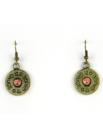 ER150525-02 Brass 12Gauge Bullet Charm Earring