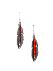 ER180525-02 Feather Dangling Earring with Small Beads